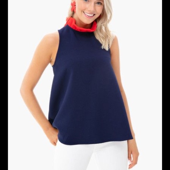 Tuckernuck Tops - Tuckernuck Mason Blouse in navy / red ruffle L